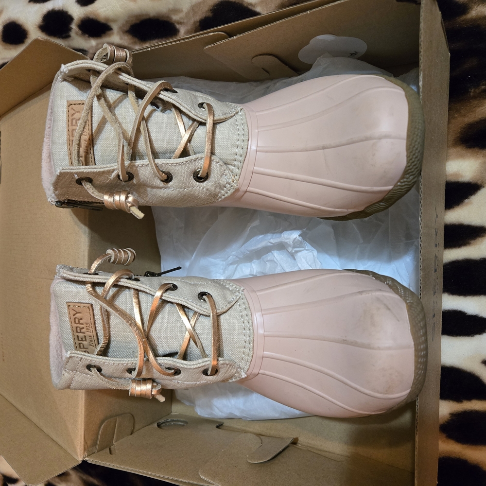Sperry Beige and Pink Duck Boots